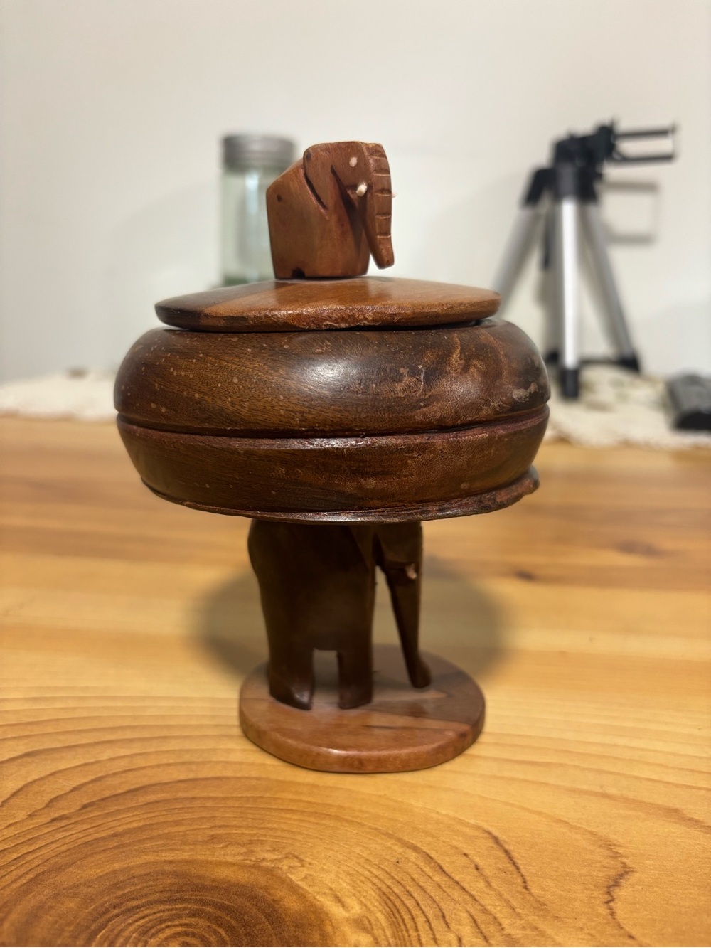 Vintage Hand-Carved Wooden Elephant Trinket Box / Keepsake Box